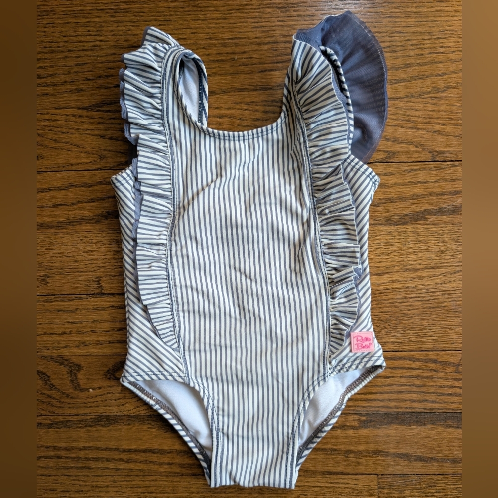 Ruffle Butts Seersucker One Piece Bathing Suit Size 18-24 Months Blue White